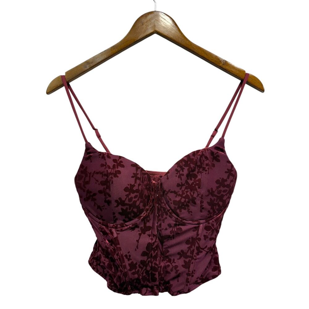 Lulus Velvet Floral Cropped Corset Tank Top in Burgundy size Small NWT - Picture 2 of 5